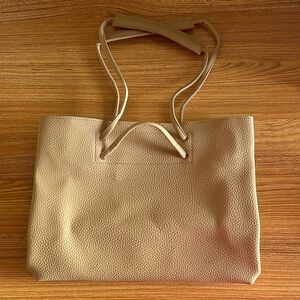 Tan Vegan Leather Tote Bag with Optional Short or Long Handles, Bucket Bag NWT